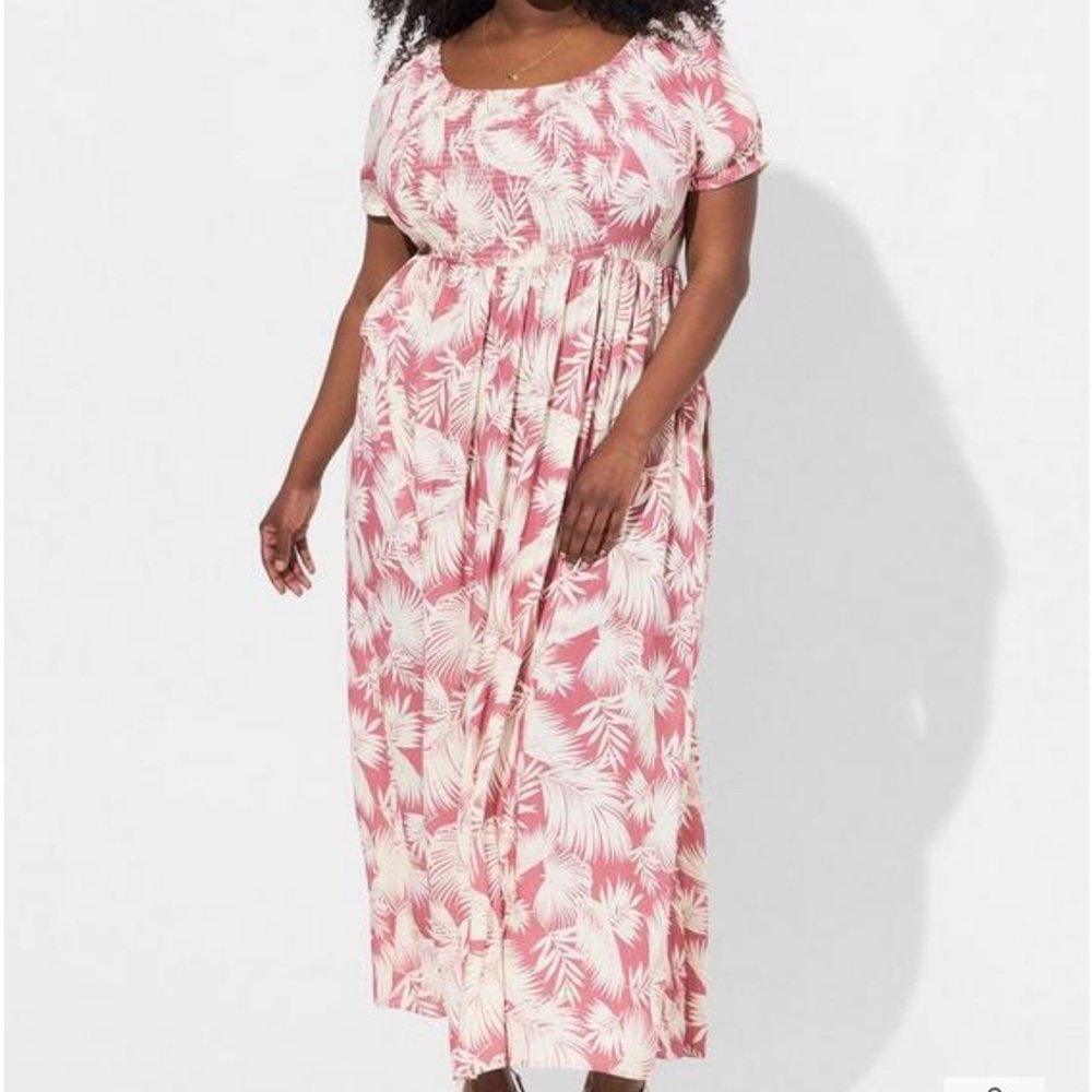 Torrid Maxi Challis Boat Neck Smocked Dress - 2